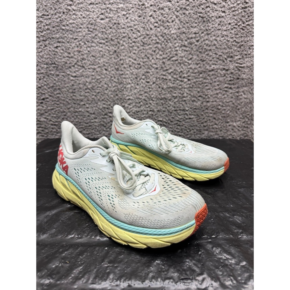 Hoka One One Clifton 7 Shoes Morning Mist/Hot Coral 1110509 MMHC Womens 9.5 US
